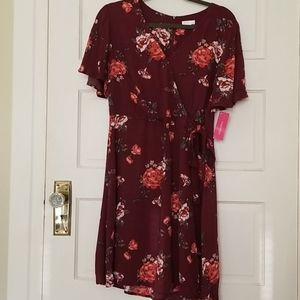 Red floral dress with zip back and front tie